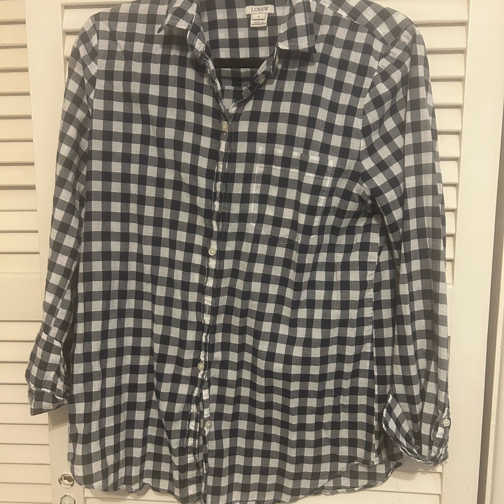 J. Crew Women's Navy Checkered Shirt